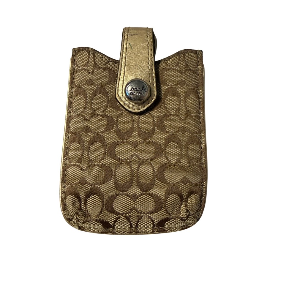 Coach Signature Monogram Jacquard Card Holder Leather Trim Snap Pouch Case Vtg